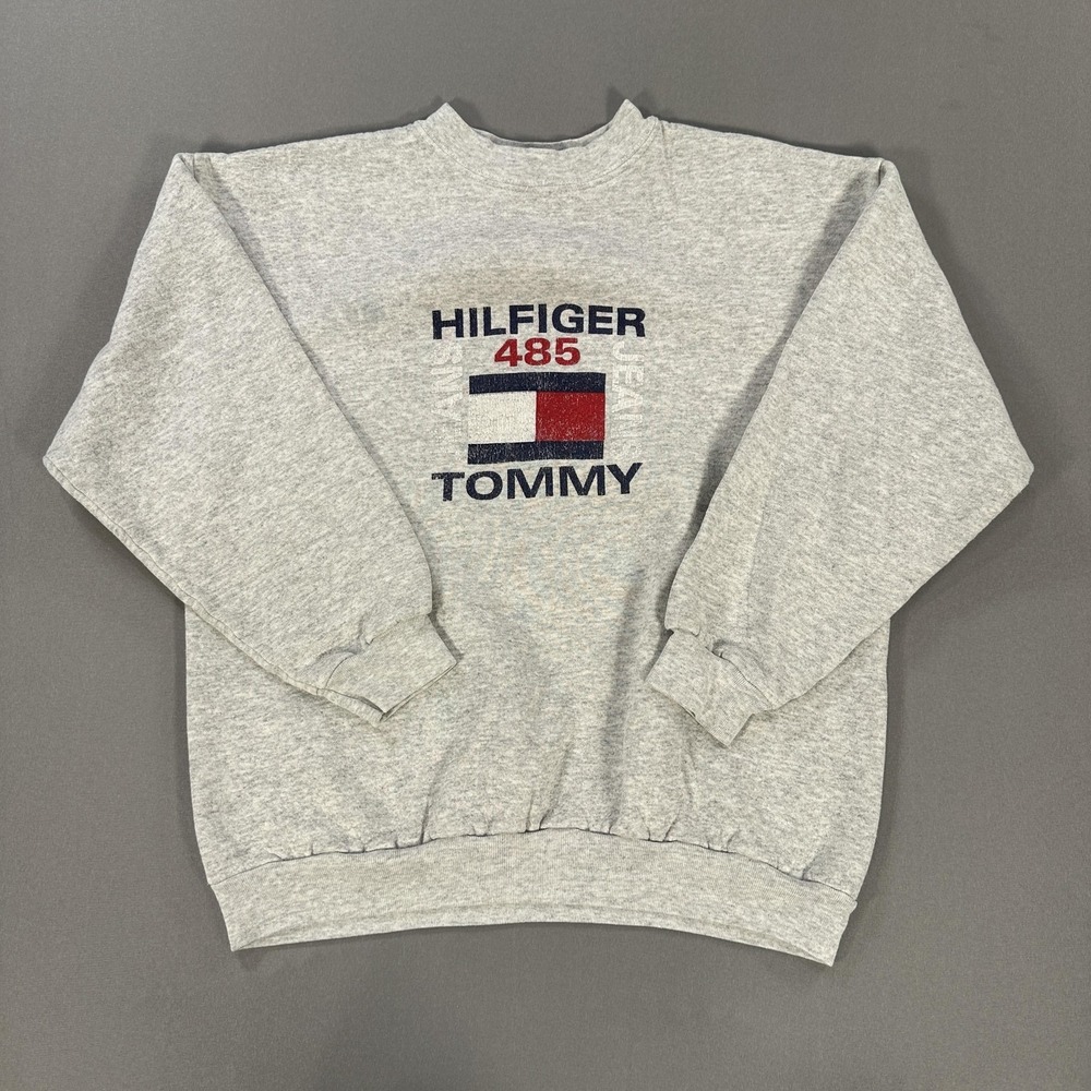 VTG Tommy Hilfiger 485 Tultex Sweatshirt Mens Large Gray Graphic Pullover Fleece